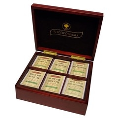Дървена кутия с 6 вида чай
